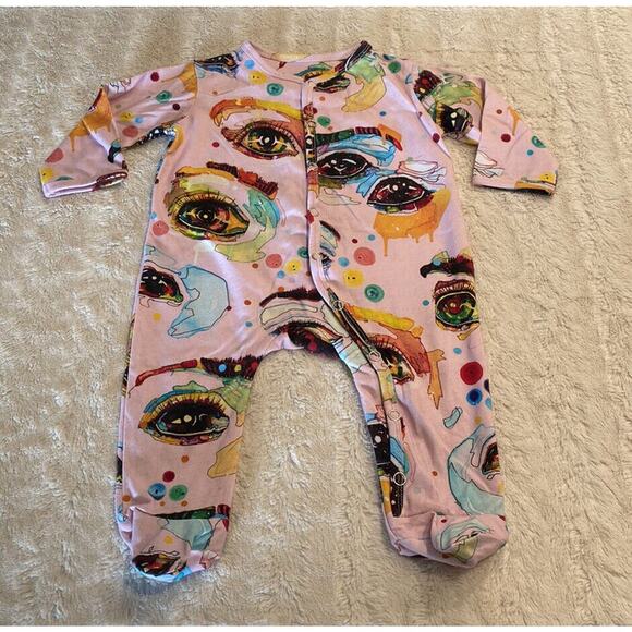 Romance Was Born Other - Romance Was Born Baby Eyeconic Outfit Print Rainbow Footie Artsy Pajama Art RARE
